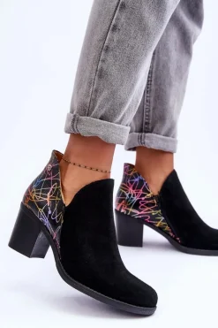 Damskie Skórzane Botki Na Słupku Maciejka 04492-99 Czarne