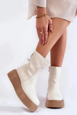 Damskie Skórzane Botki Na Platformie Jasnobeżowe Jenefer