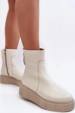 Damskie Skórzane Botki Na Platformie Jasnobeżowe Lemar Jenefer