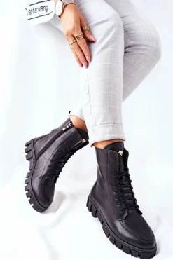 Damskie Skórzane Botki Nicole 2673 Czarne