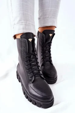 Damskie Skórzane Botki Nicole 2673 Czarne