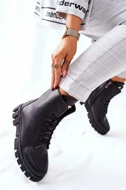 Damskie Skórzane Botki Nicole 2673 Czarne