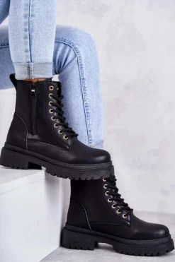 Damskie Skórzane Botki Ocieplane Czarne Dorchen