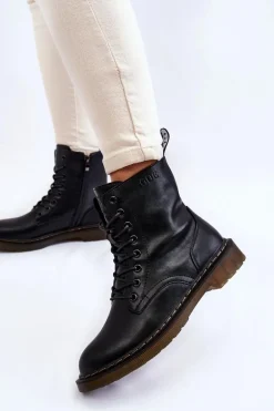 Damskie Skórzane Botki Ocieplane Na Suwak GOE II2N4060 Czarne