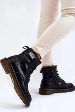 Damskie Skórzane Botki Ocieplane GOE II2N4053 Czarne