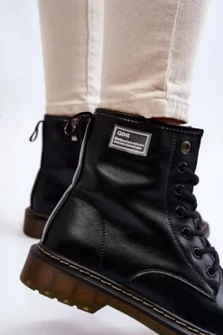 Damskie Skórzane Botki Ocieplane GOE II2N4053 Czarne