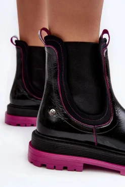 Damskie Skórzane Botki Sztyblety Maciejka 06199 Czarne