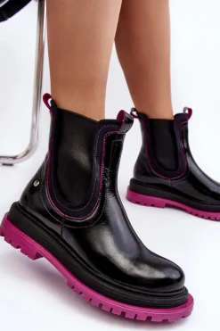 Damskie Skórzane Botki Sztyblety Maciejka 06199 Czarne