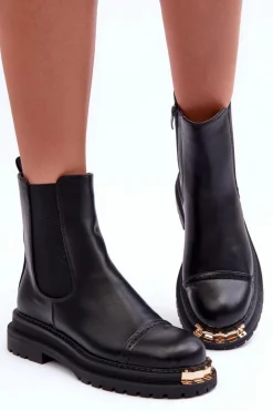 Damskie Skórzane Botki Sztyblety Czarne Nialee