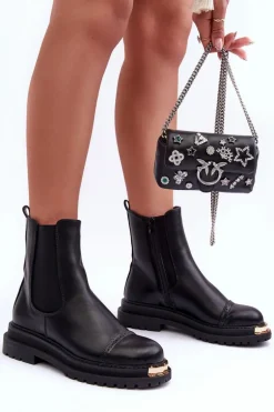 Damskie Skórzane Botki Sztyblety Czarne Nialee
