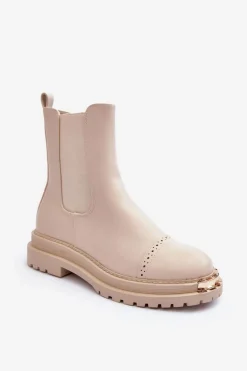 Damskie Skórzane Botki Sztyblety Beżowe Nialee