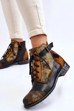 Damskie Skórzane Botki Trzewiki Maciejka 05077-07 Żółto-Czarne