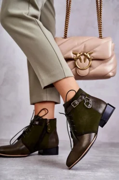 Damskie Skórzane Botki Trzewiki Maciejka 5743A-09 Zielone