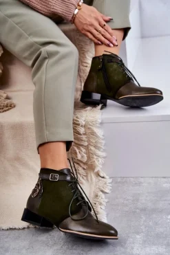 Damskie Skórzane Botki Trzewiki Maciejka 5743A-09 Zielone