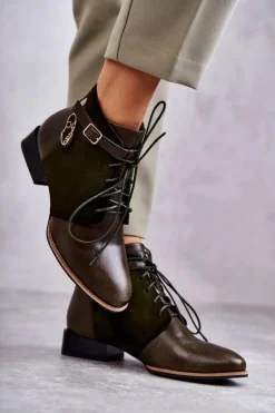 Damskie Skórzane Botki Trzewiki Maciejka 5743A-09 Zielone