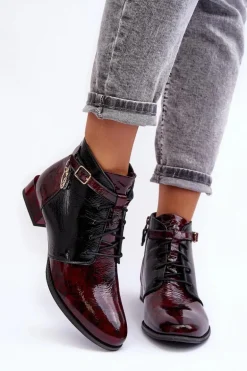 Damskie Skórzane Botki Trzewiki Maciejka 5743A-23 Bordowe
