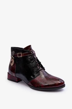 Damskie Skórzane Botki Trzewiki Maciejka 5743A-23 Bordowe