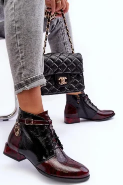 Damskie Skórzane Botki Trzewiki Maciejka 5743A-23 Bordowe