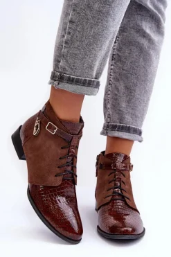 Damskie Skórzane Botki Trzewiki Maciejka 5743A-02 Brązowe