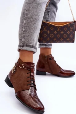 Damskie Skórzane Botki Trzewiki Maciejka 5743A-02 Brązowe