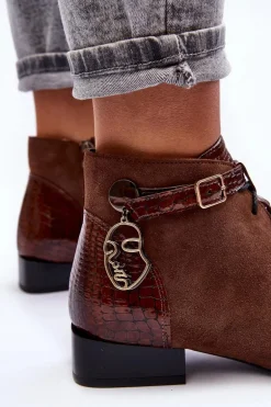 Damskie Skórzane Botki Trzewiki Maciejka 5743A-02 Brązowe