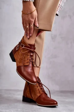 Damskie Skórzane Botki Trzewiki Maciejka 5743A-29 Brązowe