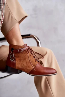 Damskie Skórzane Botki Trzewiki Maciejka 5743A-29 Brązowe