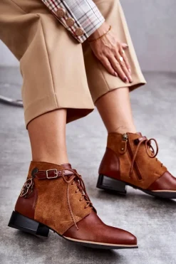 Damskie Skórzane Botki Trzewiki Maciejka 5743A-29 Brązowe