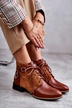 Damskie Skórzane Botki Trzewiki Maciejka 5743A-29 Brązowe