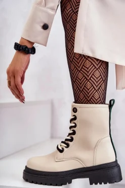 Damskie Skórzane Botki Workery Jasnobeżowe Denila