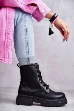 Damskie Skórzane Botki Workery Czarne Denila