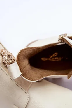 Damskie Skórzane Botki Z Ozdobą Jasnobeżowe Lemar Lusanna