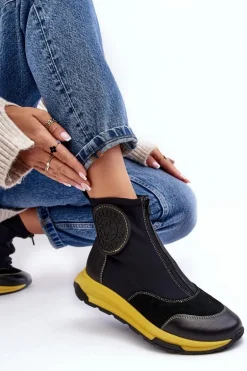 Damskie Skórzane Botki Z Suwakiem Maciejka 06297-01 Czarne