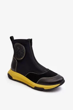 Damskie Skórzane Botki Z Suwakiem Maciejka 06297-01 Czarne