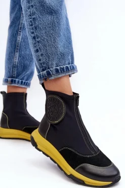 Damskie Skórzane Botki Z Suwakiem Maciejka 06297-01 Czarne