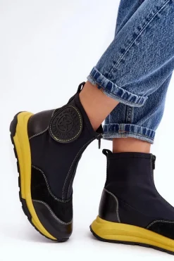 Damskie Skórzane Botki Z Suwakiem Maciejka 06297-01 Czarne