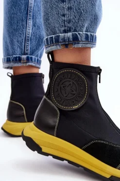 Damskie Skórzane Botki Z Suwakiem Maciejka 06297-01 Czarne