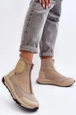 Damskie Skórzane Botki Z Suwakiem Maciejka 06297-22 Beżowe