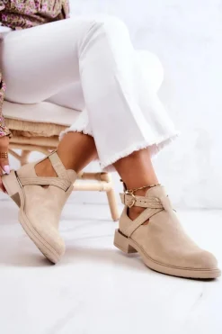 Damskie Skórzane Botki Z Wycięciem Jasnobeżowe Ramos