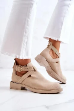 Damskie Skórzane Botki Z Wycięciem Jasnobeżowe Ramos
