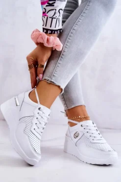 Damskie Skórzane Buty Sportowe Sneakersy Białe Loissa