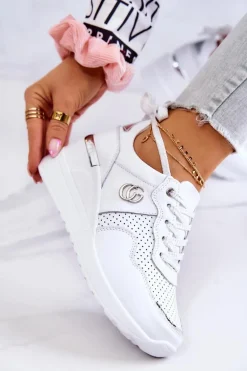 Damskie Skórzane Buty Sportowe Sneakersy Białe Loissa