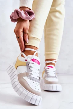 Damskie Skórzane Buty Sportowe Biało-Beżowe Florentine