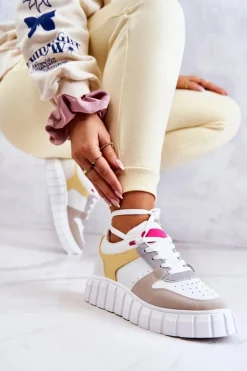 Damskie Skórzane Buty Sportowe Biało-Beżowe Florentine