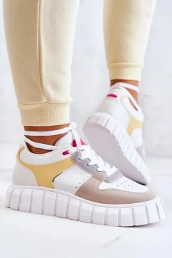 Damskie Skórzane Buty Sportowe Biało-Beżowe Florentine