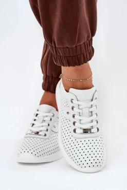 Damskie Skórzane Buty Sportowe Vinceza 79532 Białe