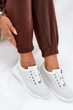 Damskie Skórzane Buty Sportowe Vinceza 79532 Białe