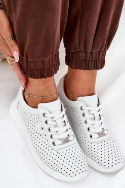 Damskie Skórzane Buty Sportowe Vinceza 79532 Białe