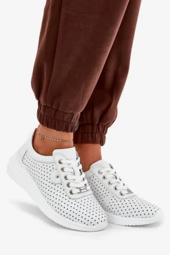 Damskie Skórzane Buty Sportowe Vinceza 79532 Białe