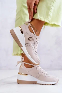 Damskie Skórzane Buty Sportowe Sneakersy Beżowe Loissa